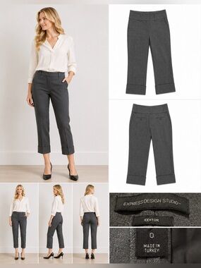 Express Design Studio Editor Gray Cropped Cuffed Dress Pants Size 0